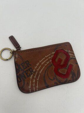 Oklahoma Sooners Fossil OU Leather Coin Purse With Key Ring And ID Window